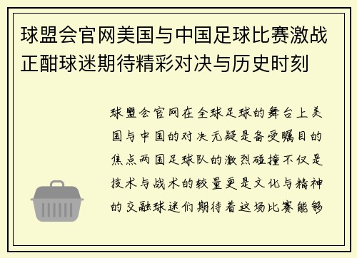 球盟会官网美国与中国足球比赛激战正酣球迷期待精彩对决与历史时刻
