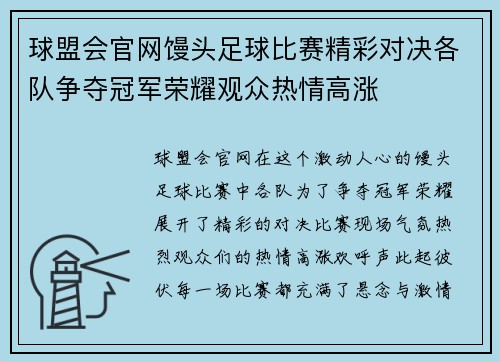 球盟会官网馒头足球比赛精彩对决各队争夺冠军荣耀观众热情高涨
